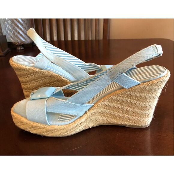 GITANO - NWT - L Sz 7.5 Lt. Blue Canvas Espadrilles. Jute-Wrapped 4” Heels CUTE - Picture 6 of 16